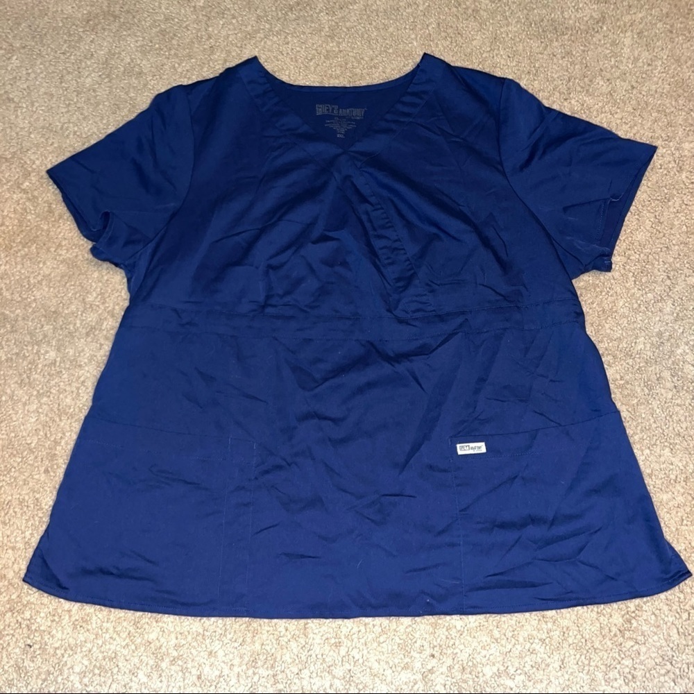 Grey's Anatomy Navy V neck Scrub Top with tabs at the back, size 2XL